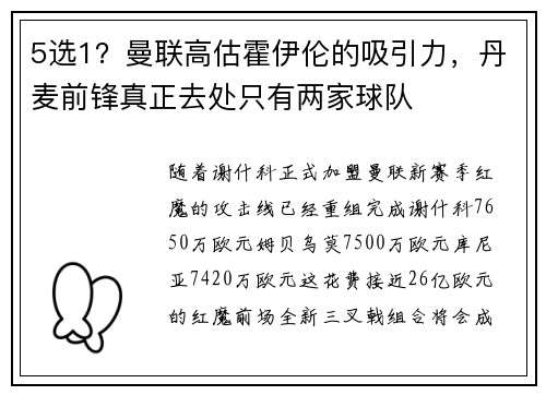 5选1？曼联高估霍伊伦的吸引力，丹麦前锋真正去处只有两家球队